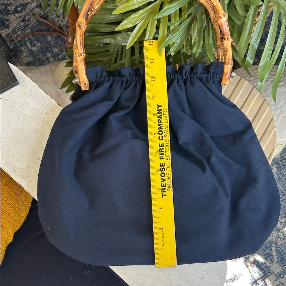 Vintage Blue Mushrooms Bag w Bamboo Handles - Picture 6 of 9